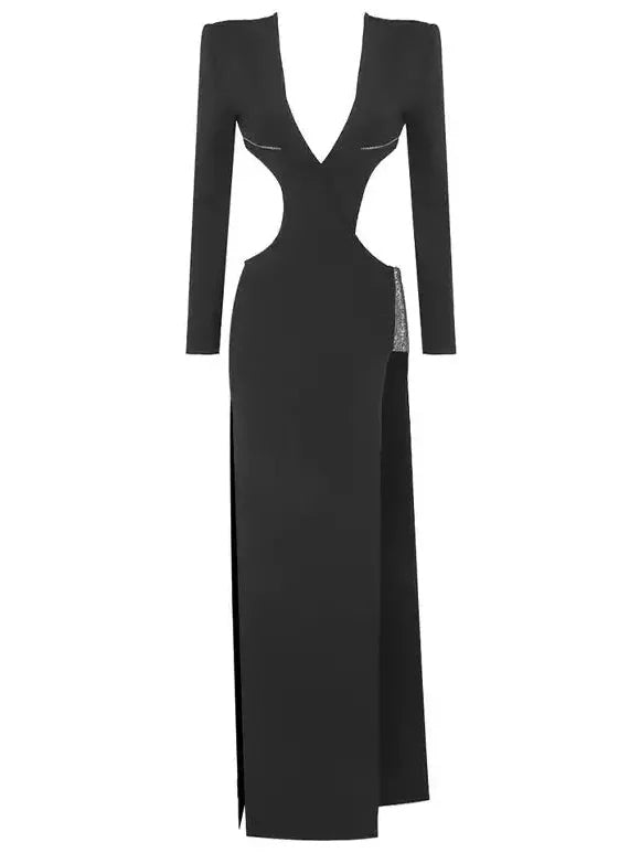 Black Evening Dress with Rhinestones - Dresses