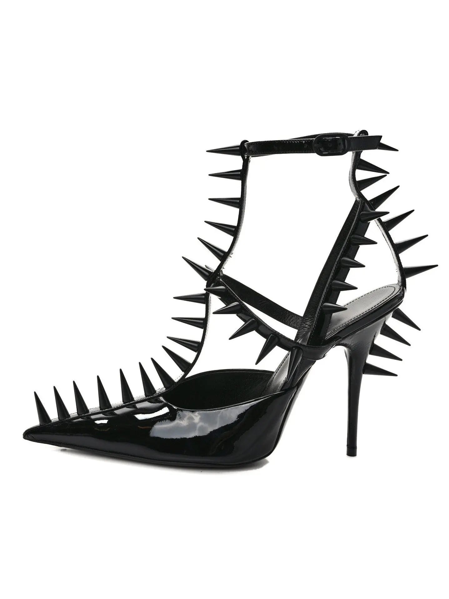 Black Extreme Studded Patent Vegan Leather Sandals - Footwear