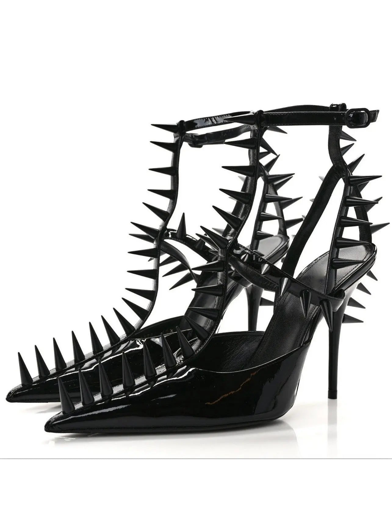 Black Extreme Studded Patent Vegan Leather Sandals - Footwear