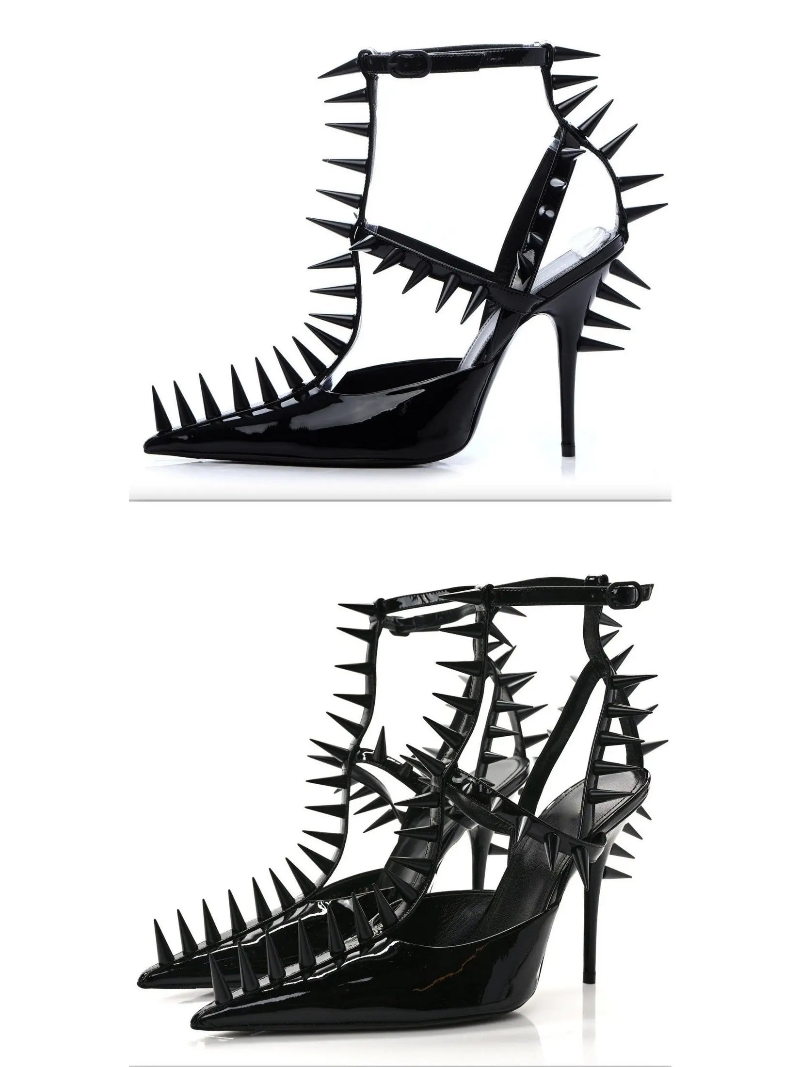 Black Extreme Studded Patent Vegan Leather Sandals - Footwear