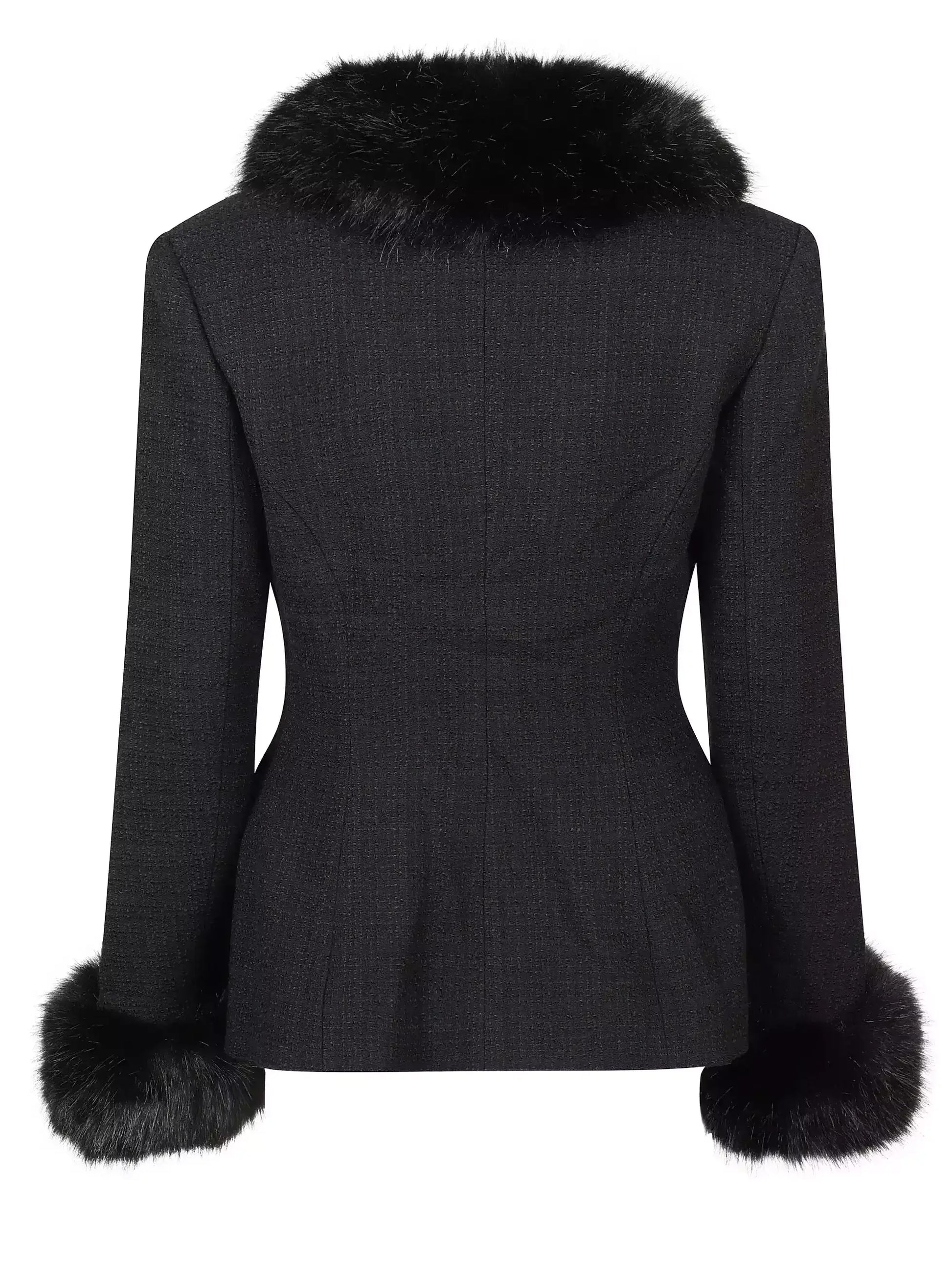 Black Fitted Jacket with Faux-Fur Trim - Jackets