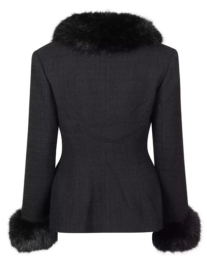 Black Fitted Jacket with Faux-Fur Trim - Jackets