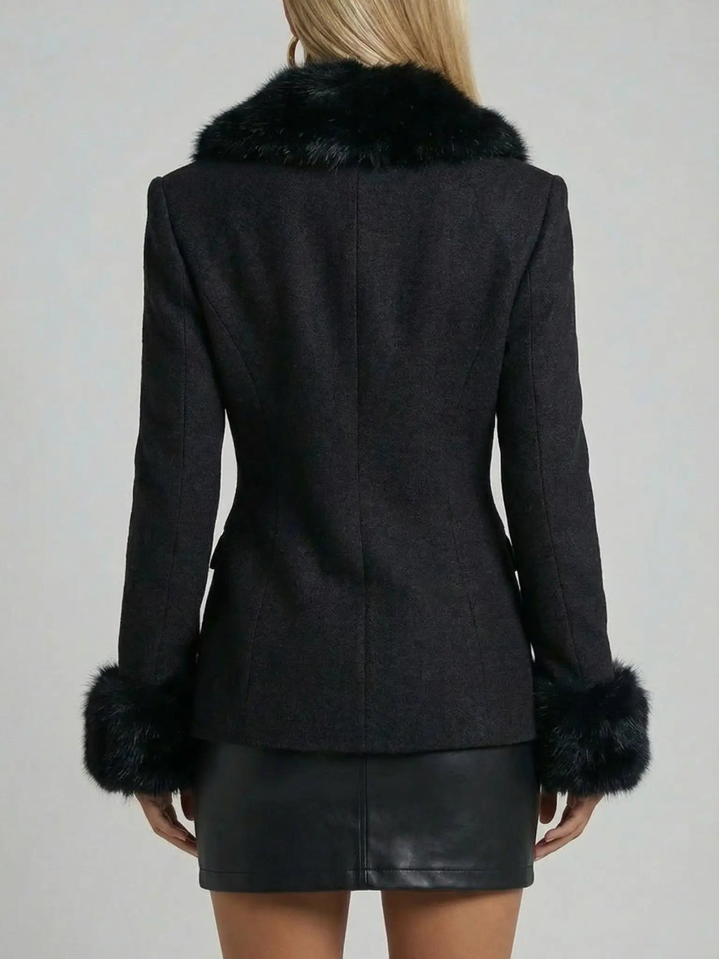 Black Fitted Jacket with Faux-Fur Trim - Jackets