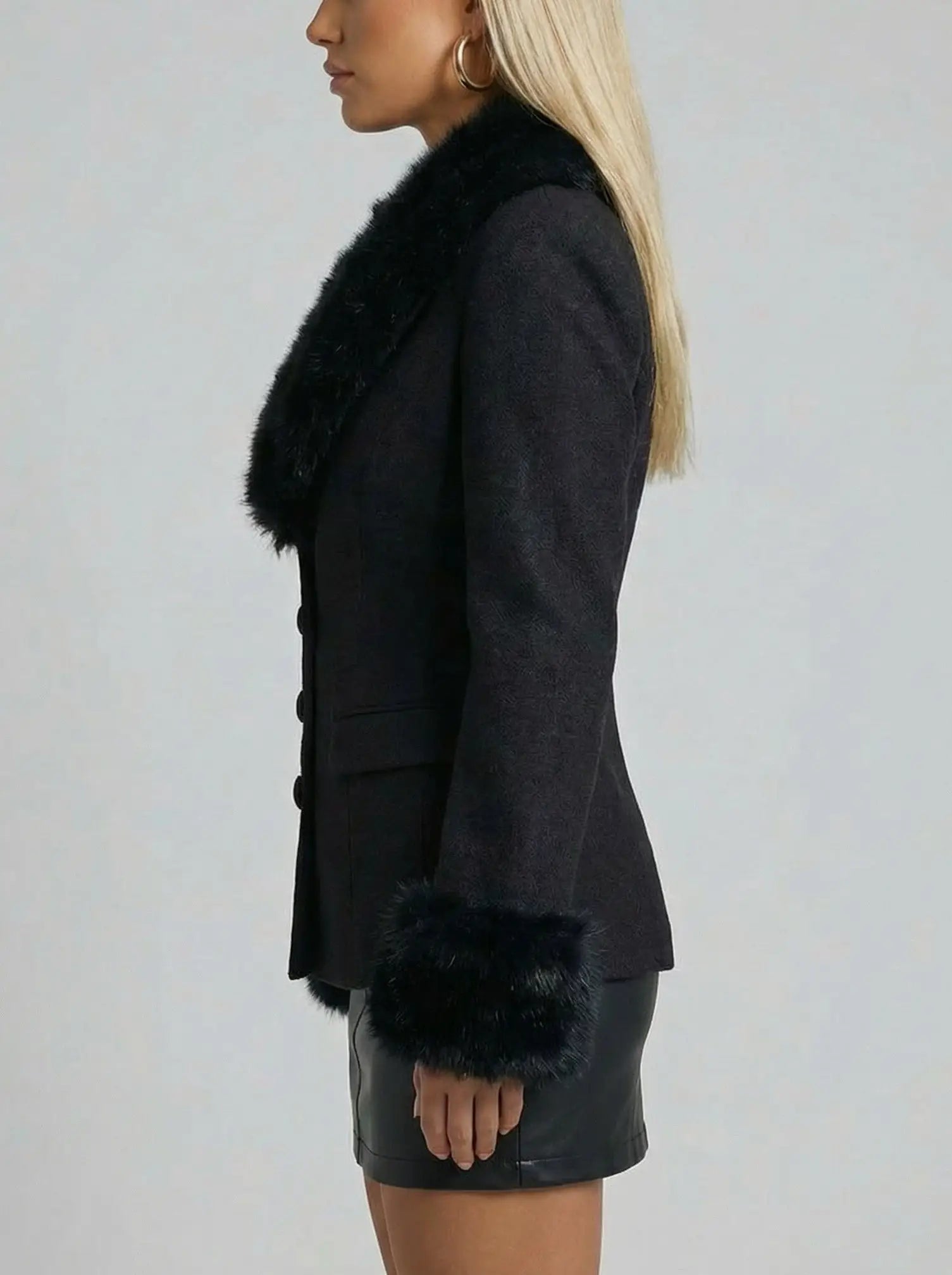 Black Fitted Jacket with Faux-Fur Trim - Jackets