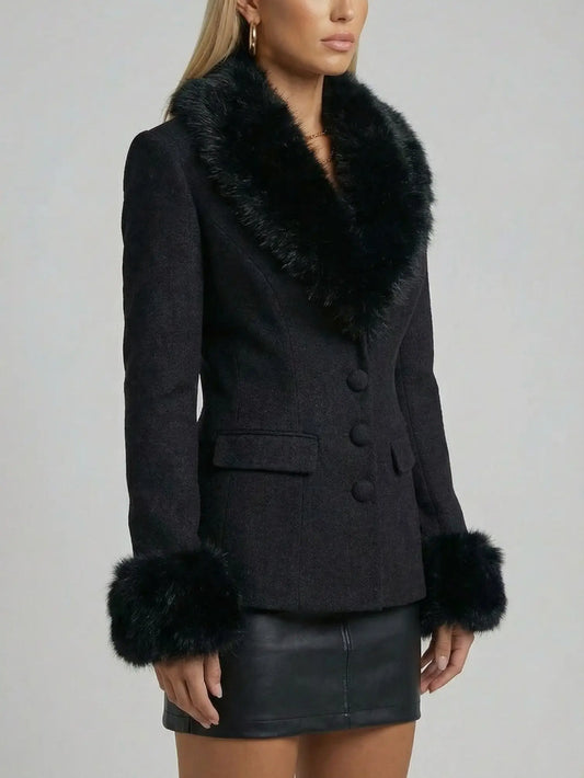 Black Fitted Jacket with Faux-Fur Trim - Jackets