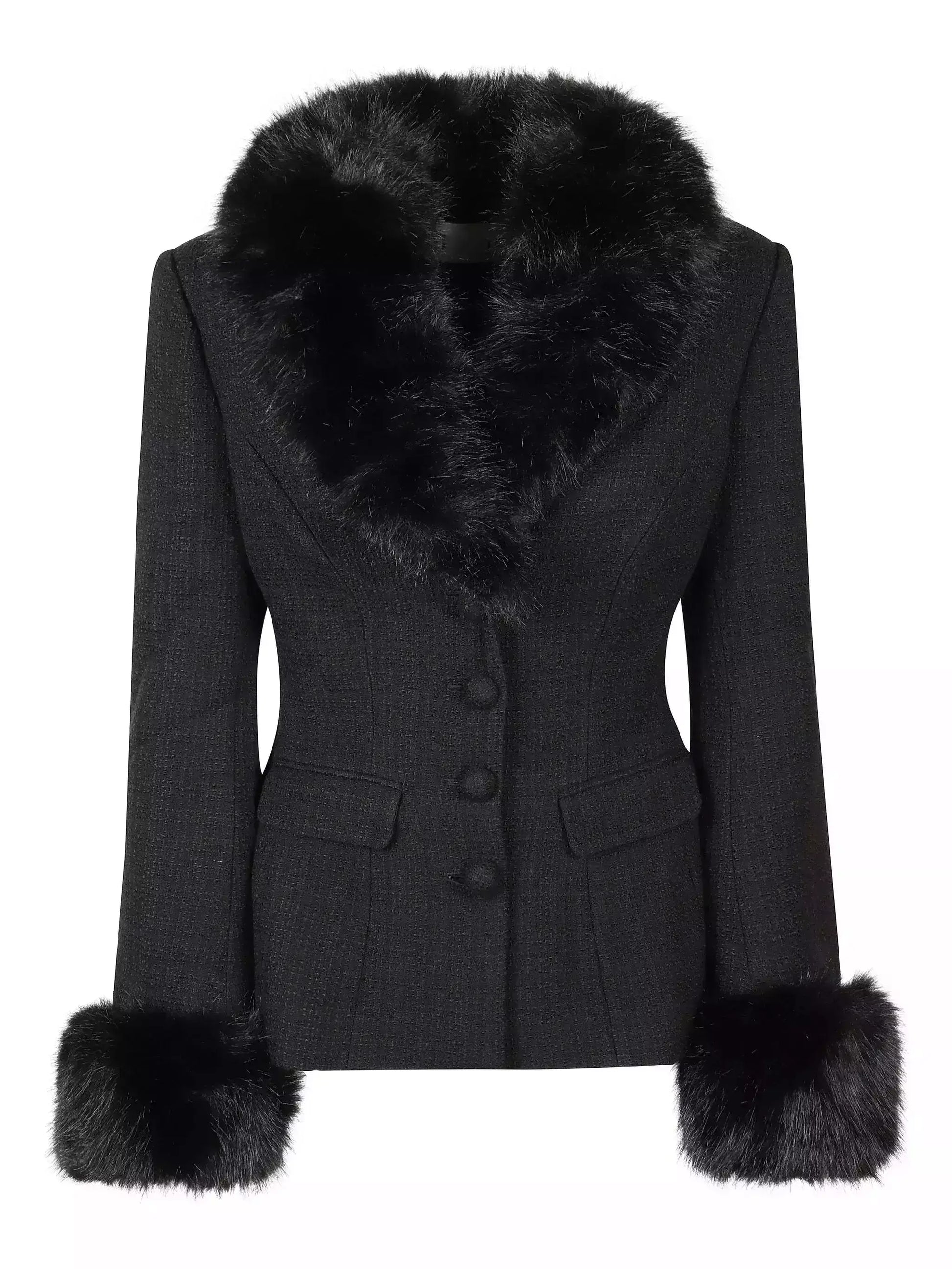 Black Fitted Jacket with Faux-Fur Trim - Jackets