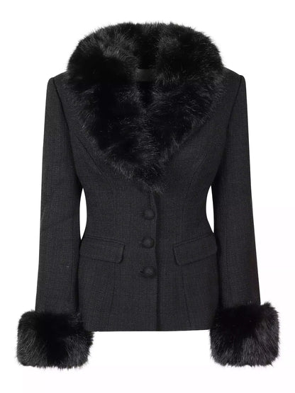 Black Fitted Jacket with Faux-Fur Trim - Jackets