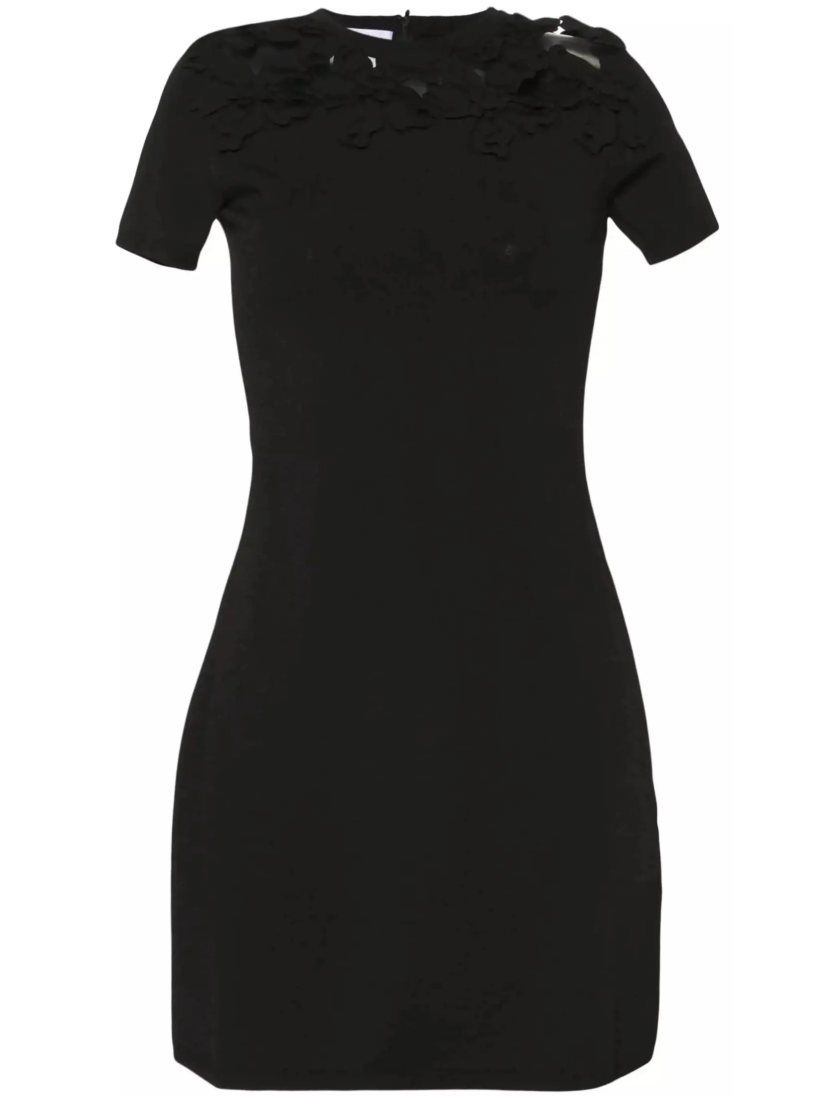 Black Floral-Appliqué Cotton Mini Dress - Dresses