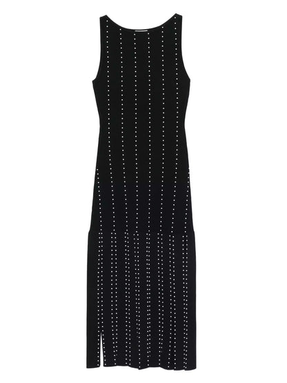 Black Fringed Knit Studded Maxi Dress - Dresses