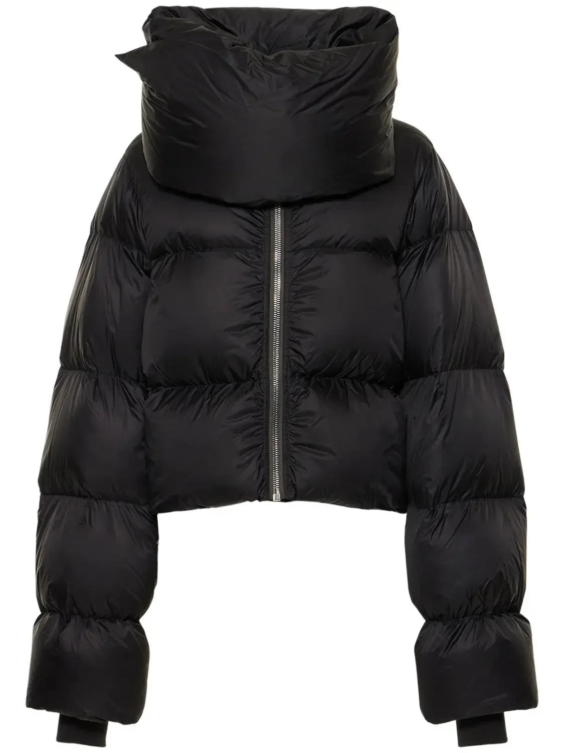 Black Funnel-Neck Puffer Jacket - Jackets