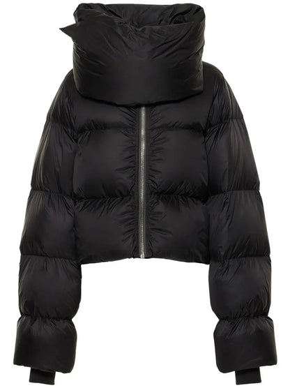 Black Funnel-Neck Puffer Jacket - Jackets