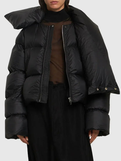 Black Funnel-Neck Puffer Jacket - Jackets