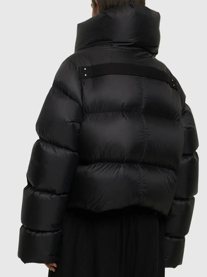 Black Funnel-Neck Puffer Jacket - Jackets
