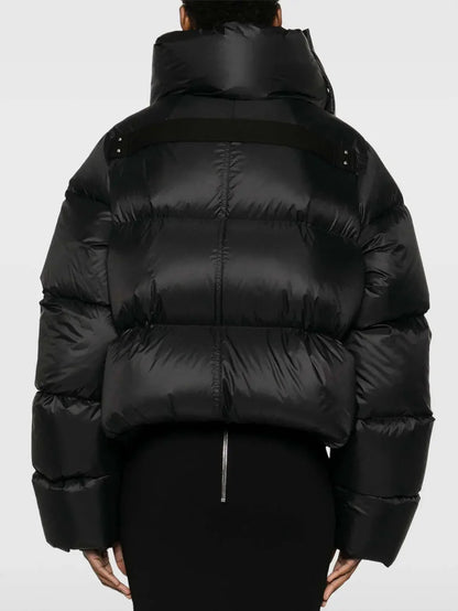 Black Funnel-Neck Puffer Jacket - Jackets