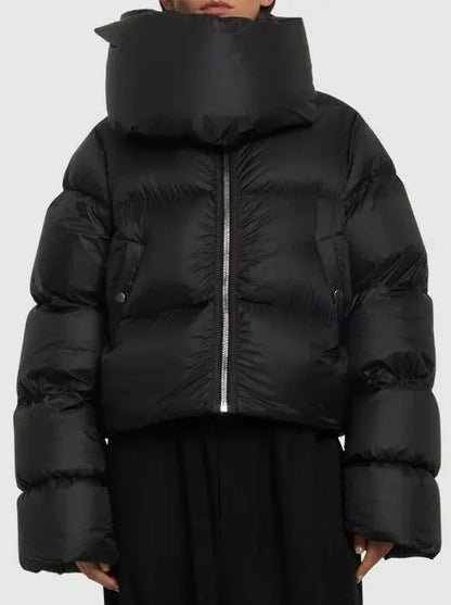 Black Funnel-Neck Puffer Jacket - Jackets