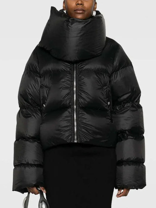 Black Funnel-Neck Puffer Jacket - Jackets