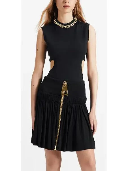 Black Gathered Zipper Mini Skirt - Skirts