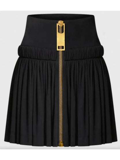 Black Gathered Zipper Mini Skirt - Skirts