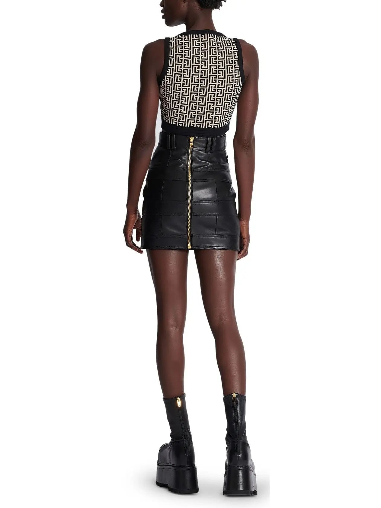 Black High-Waisted Leather Mini Skirt - Skirts