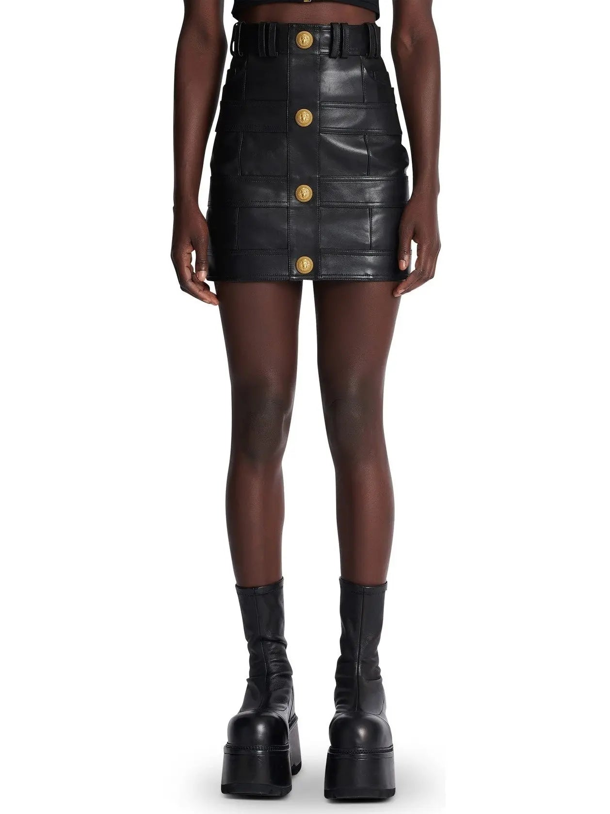 Black High-Waisted Leather Mini Skirt - small - Skirts