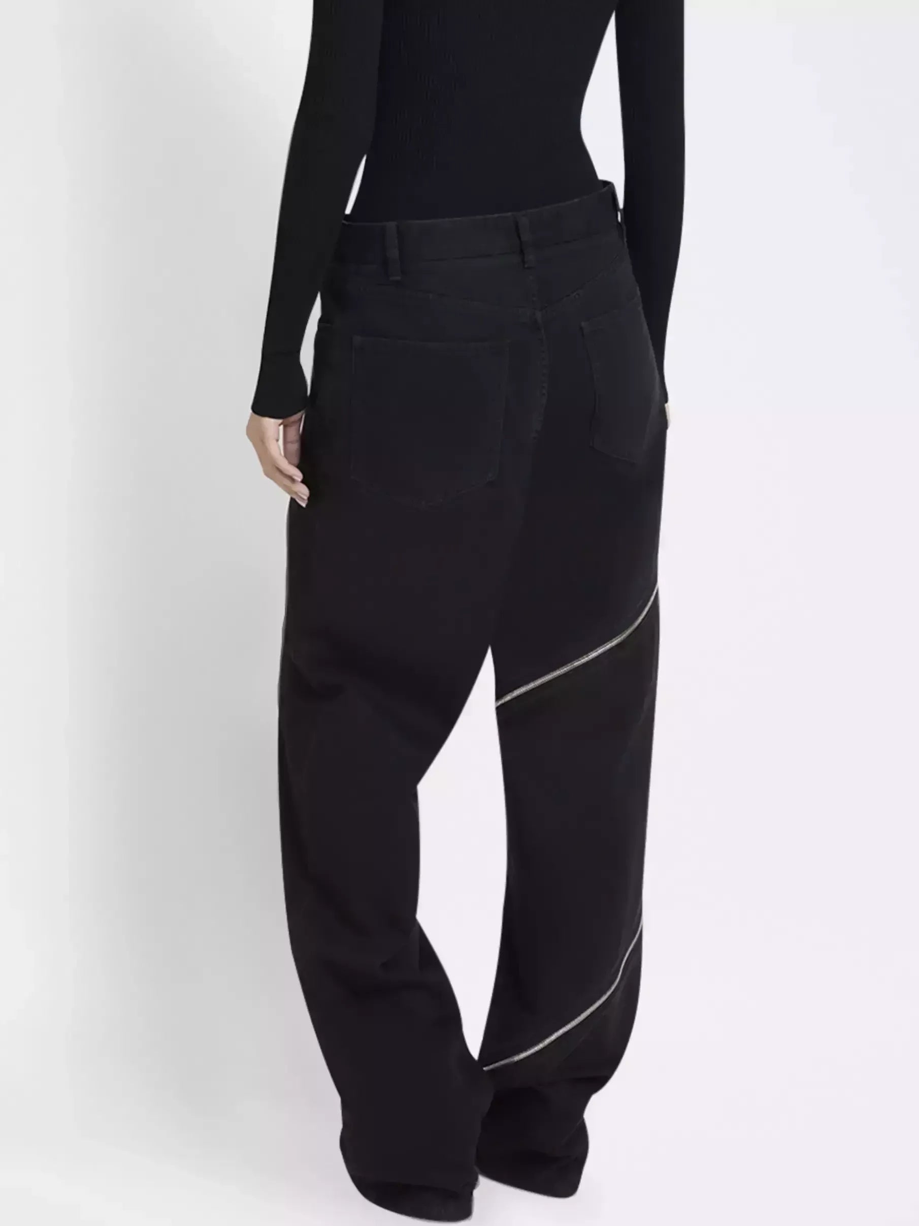 Black Jeans with Zip-Embellishment - Jeans & Pants