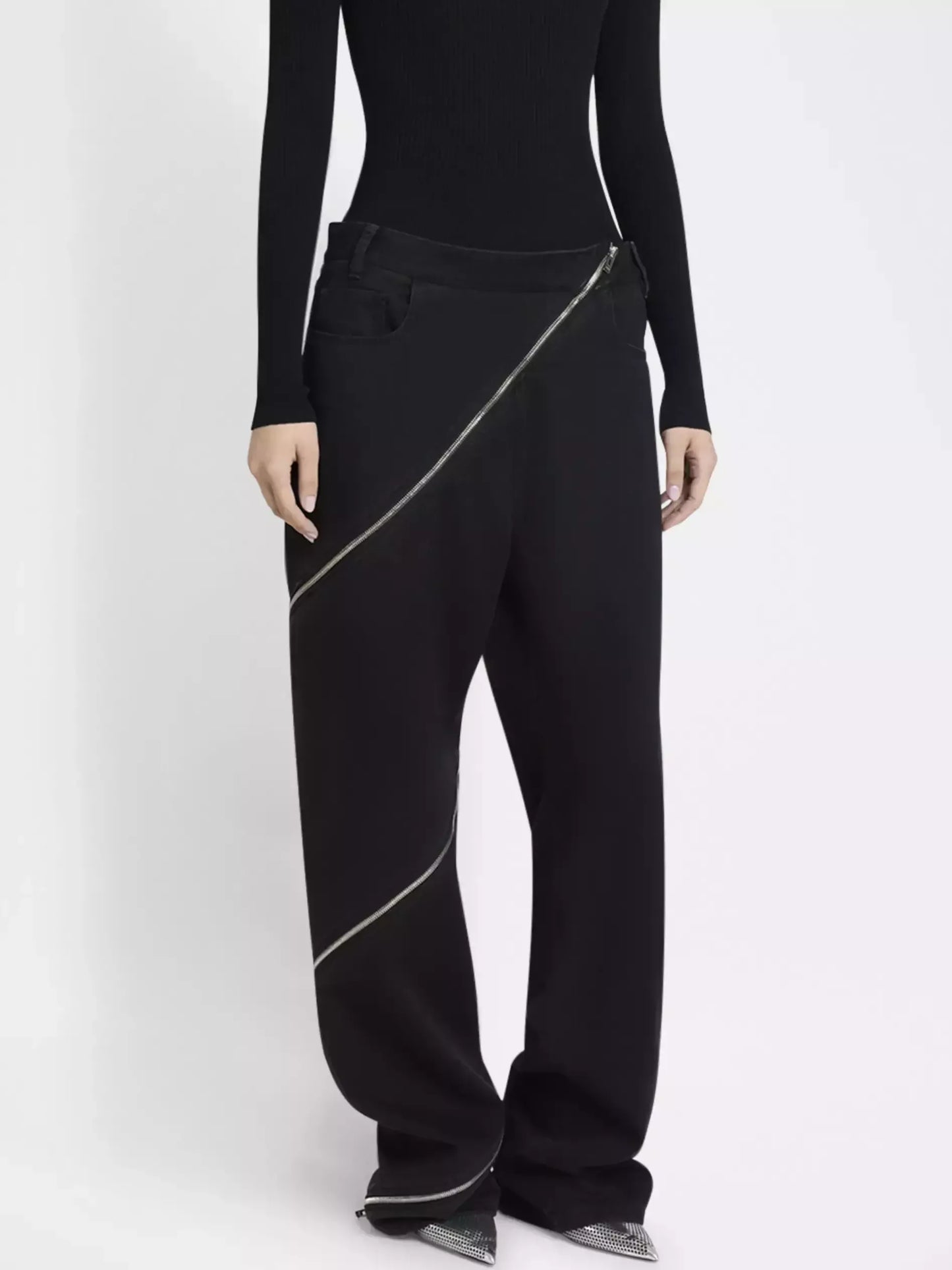 Black Jeans with Zip-Embellishment - Jeans & Pants