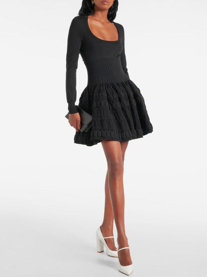 Black Knit Fit & Flare Mini Dress - Dresses