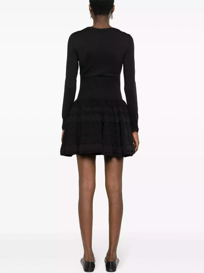 Black Knit Fit & Flare Mini Dress - Dresses