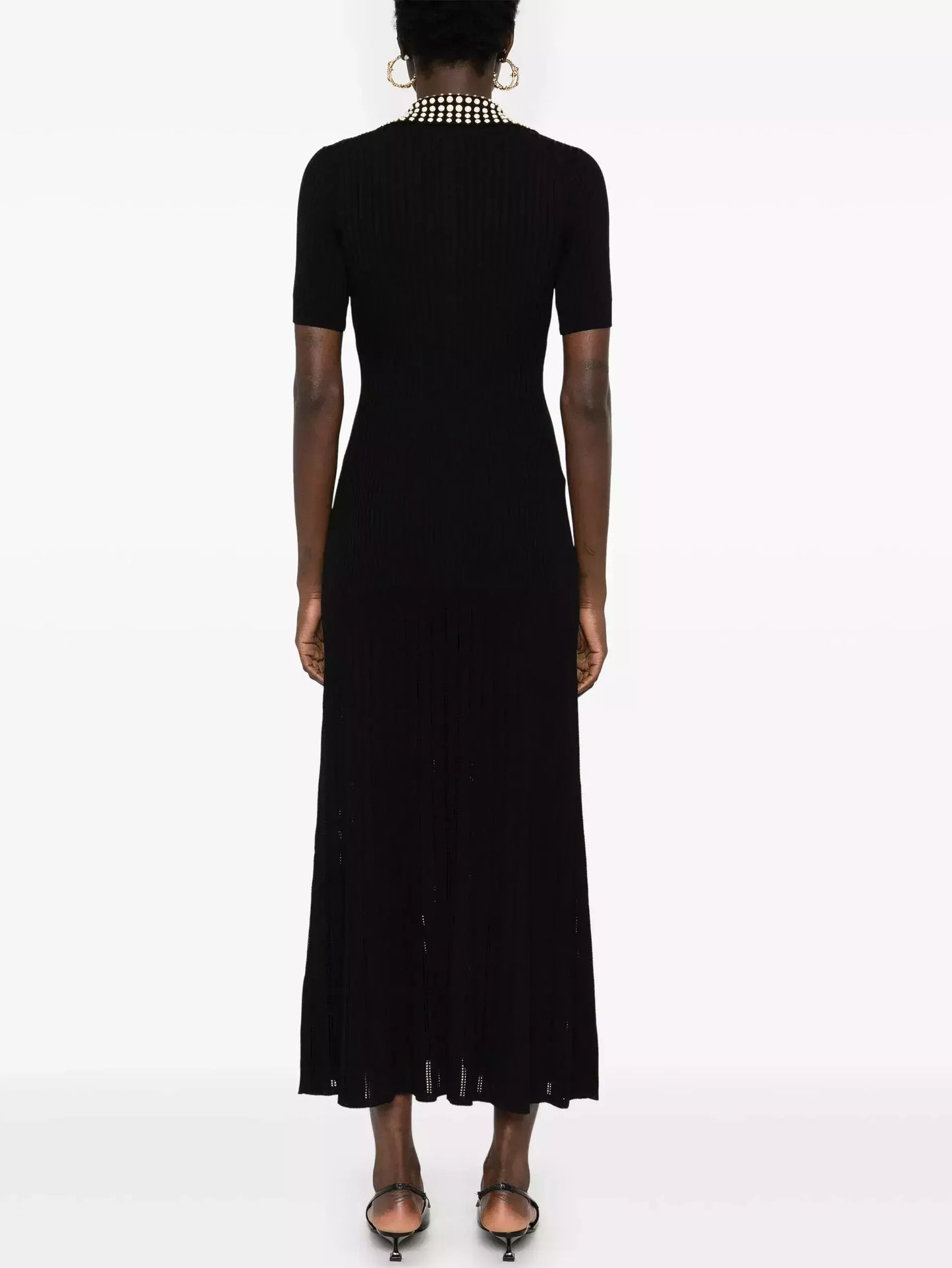 Black Knit Maxi Dress with Studded Collar - Dresses