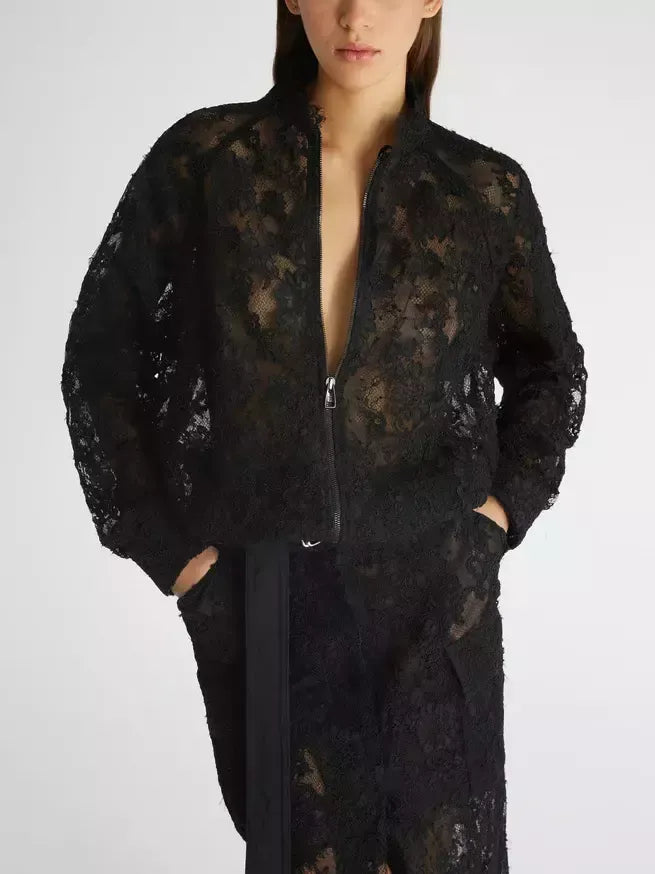 Black Lace Zip Bomber Jacket - Jackets