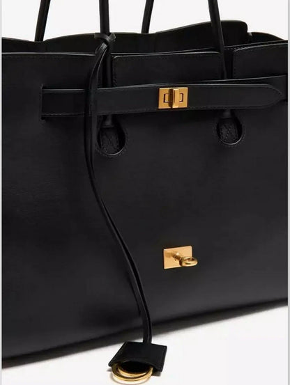 Black Large Carry-All Travel Tote with Gold-Tone Hardware - Handbags