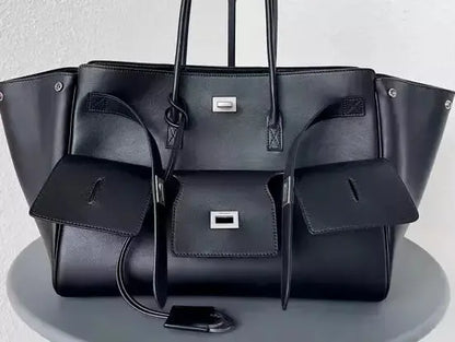 Black Large Carry-All Travel Tote with Silver-Tone Hardware - Handbags