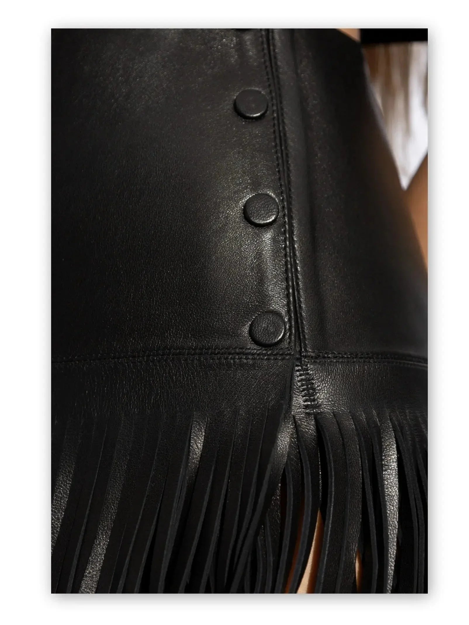 Black Leather Fringed Mini Skirt - Skirts