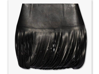 Black Leather Fringed Mini Skirt - Skirts