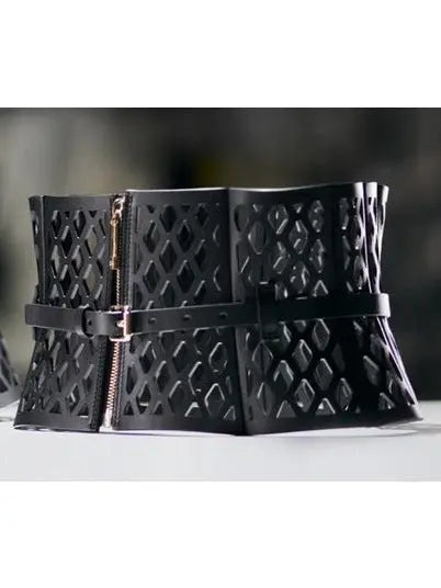 Black Leather Laser Cut-Out Corset Belt - Accessories