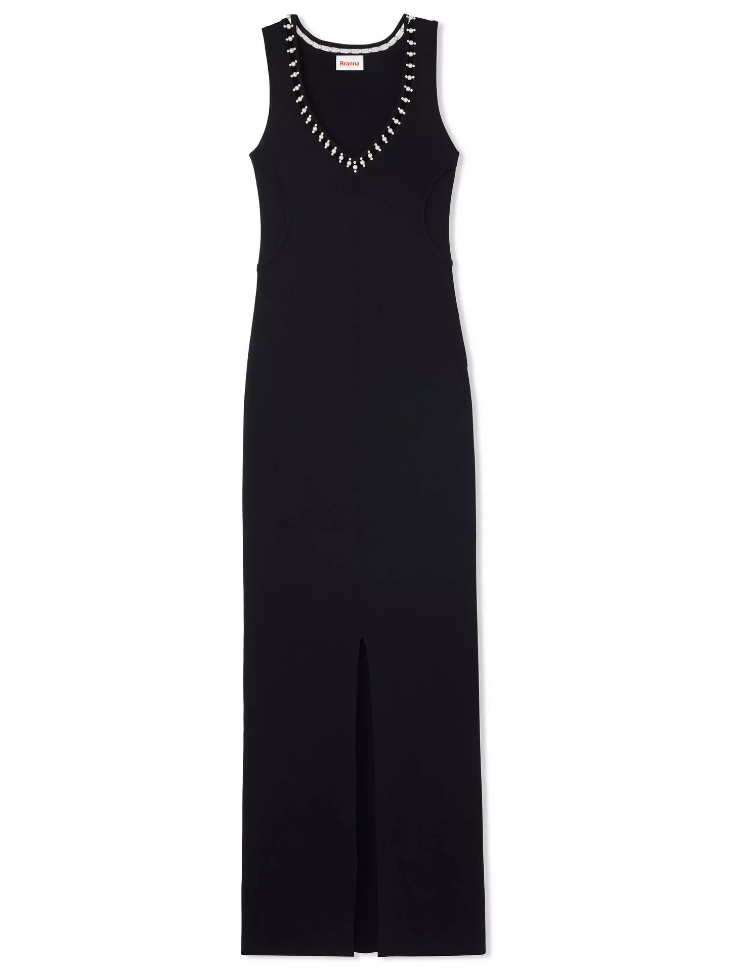 Black Long Embellished V-Neck Dress - Dresses