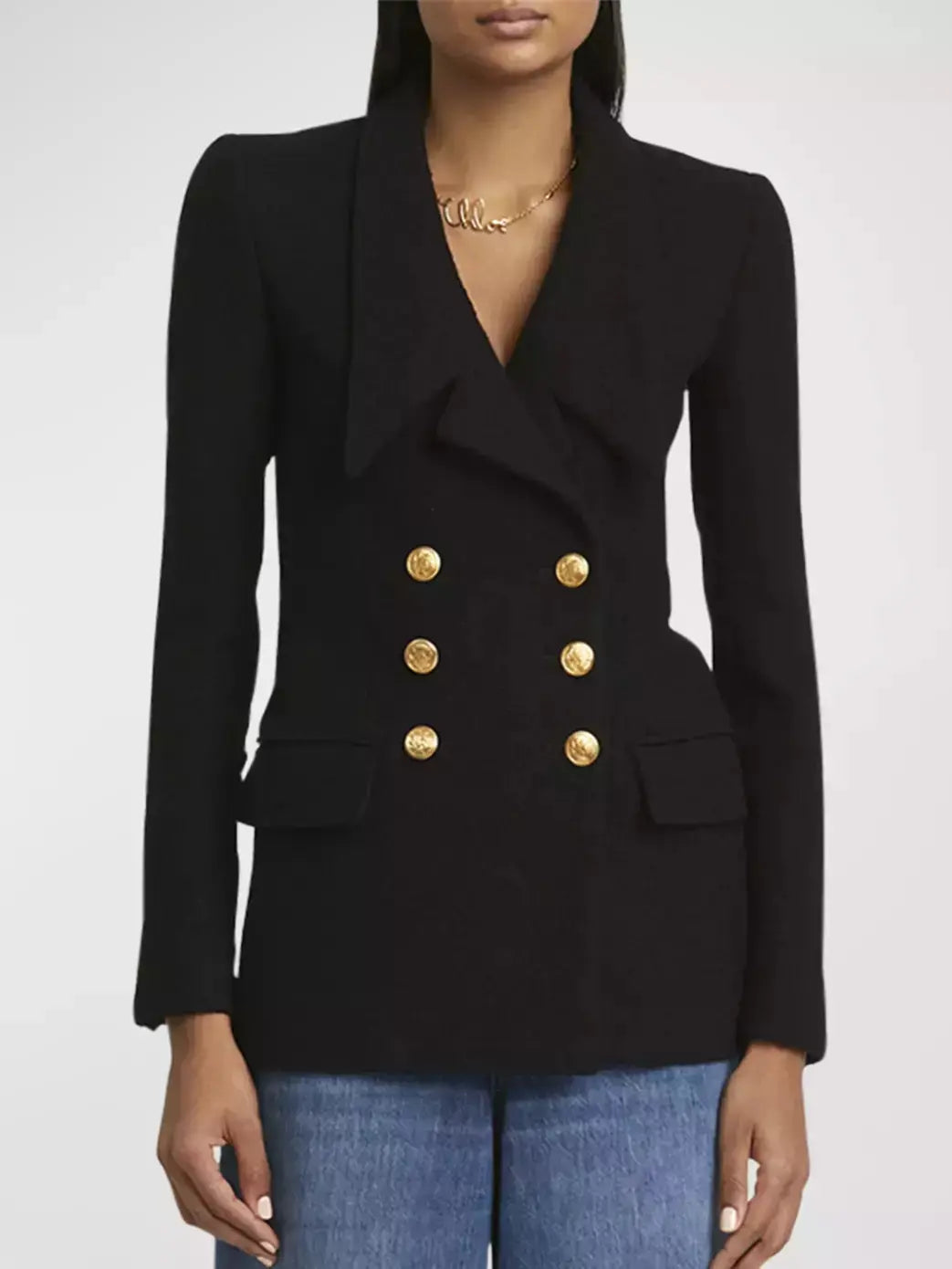 Black Micro Bouclette Double-Breasted Blazer Jacket - Jackets