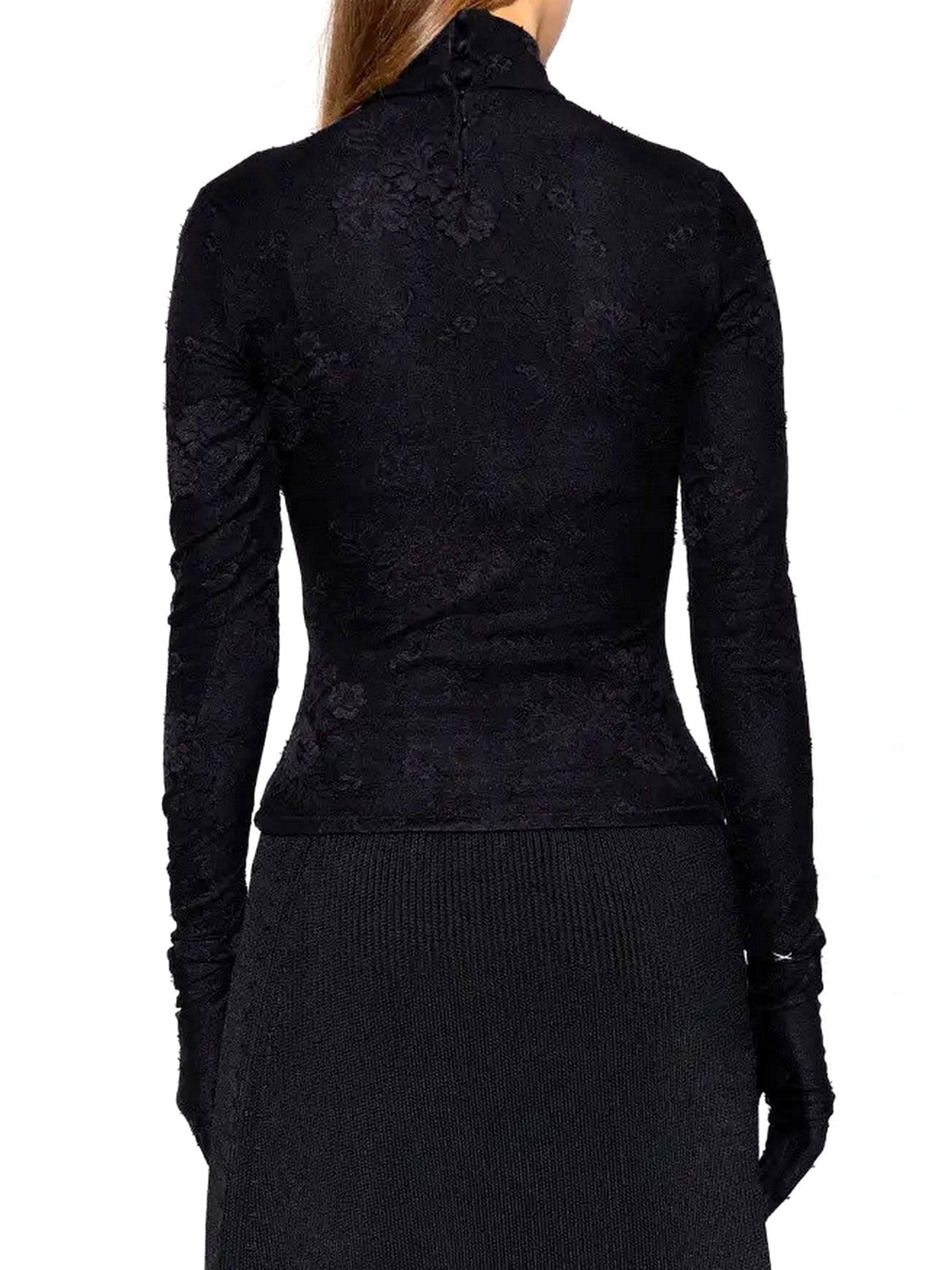 Black Mock-Neck Lace Lingerie Top - Tops