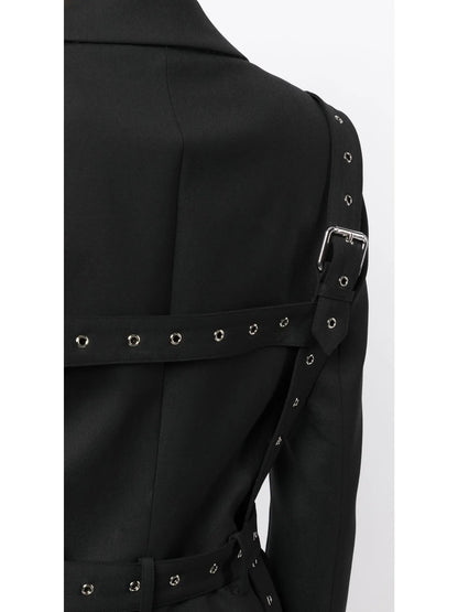 Black Multi Buckle Belted Single Breasted Blazer - Jackets