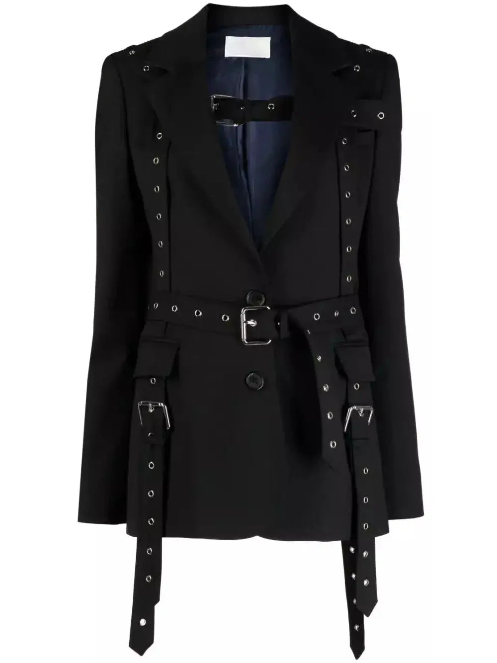 Black Multi Buckle Belted Single Breasted Blazer - Jackets