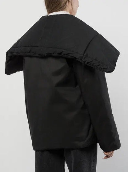 Black Padded Jacket with Oversized Collar - Jackets