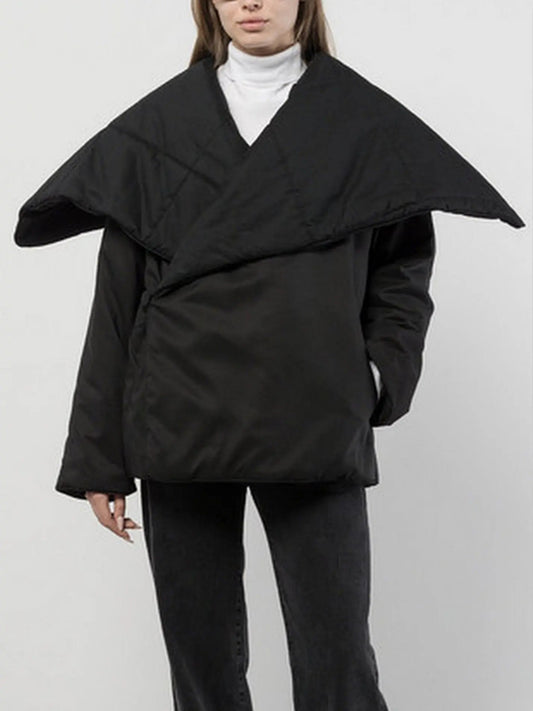 Black Padded Jacket with Oversized Collar - Jackets