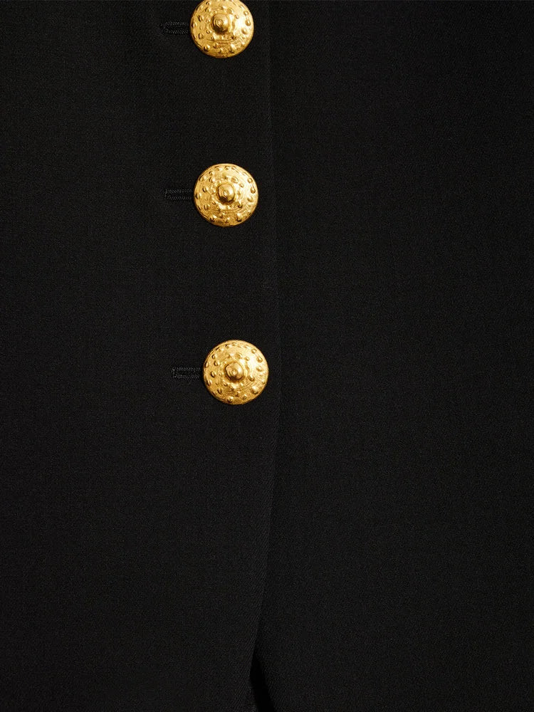 Black Pencil Skirt with Gold Buttons - Skirts