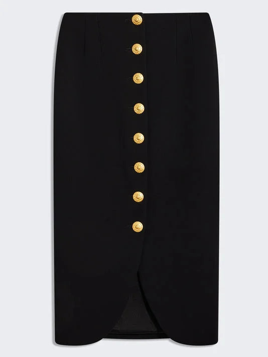 Black Pencil Skirt with Gold Buttons - Small - Skirts