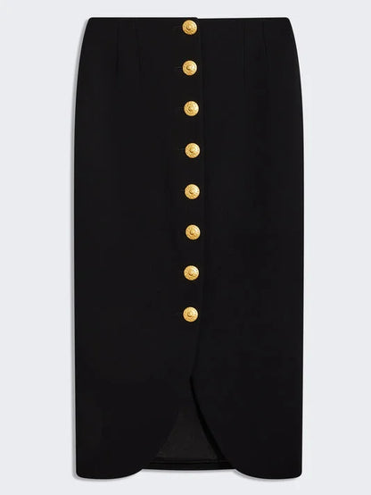 Black Pencil Skirt with Gold Buttons - Small - Skirts