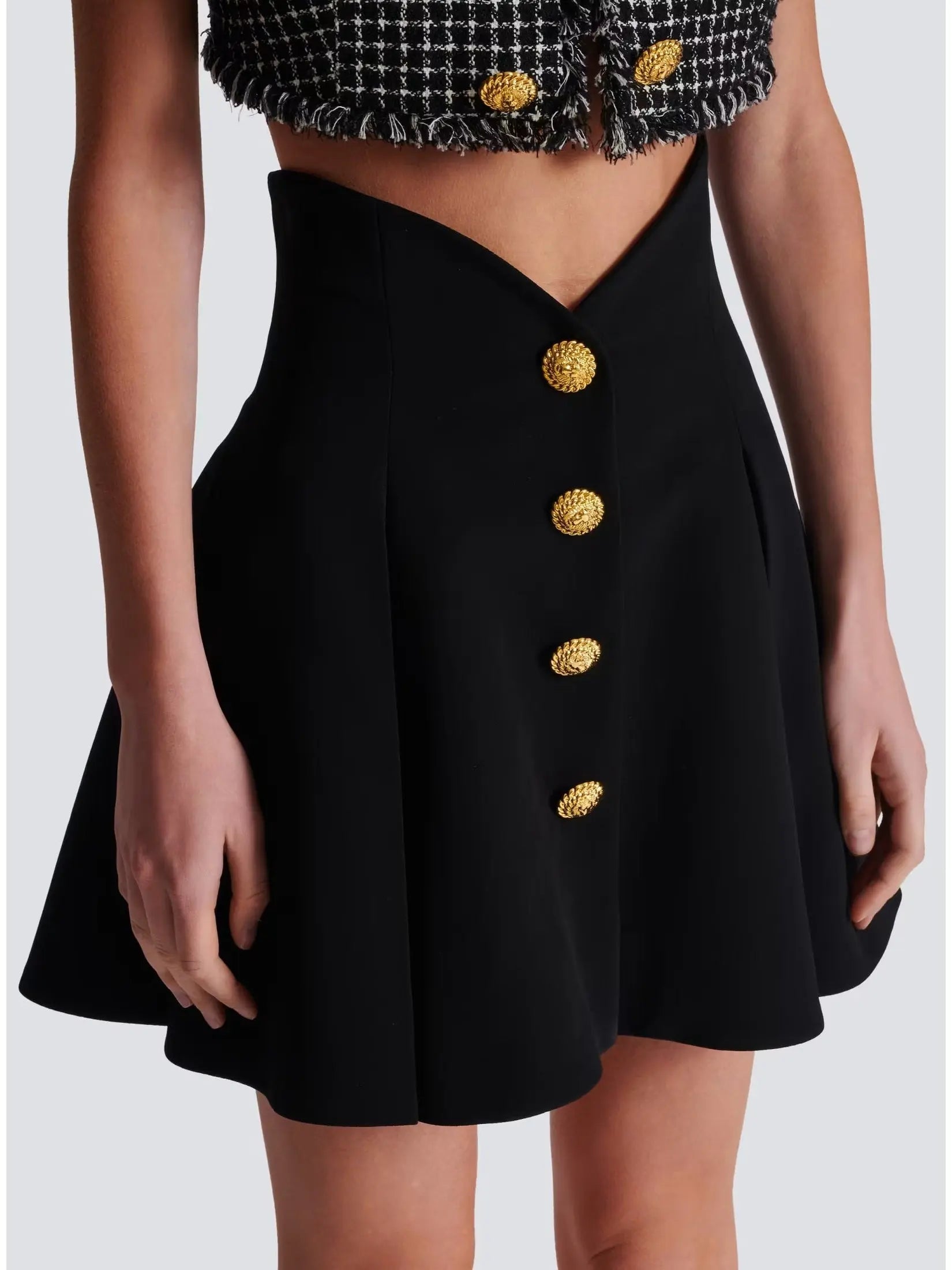 Black Pleated Crepe Tulip Skirt - Skirts