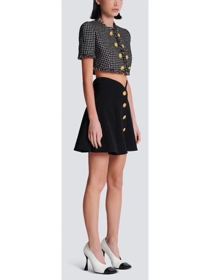 Black Pleated Crepe Tulip Skirt - Skirts