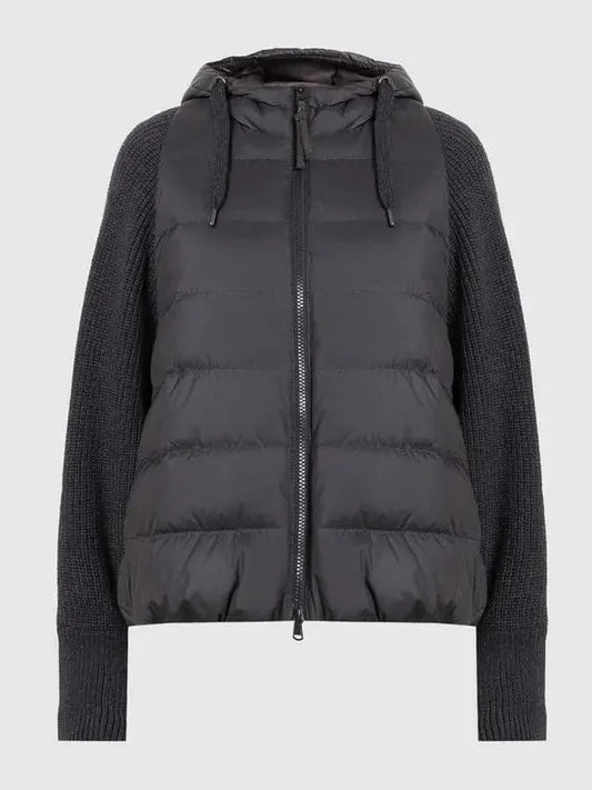 Black Ribbed-Knit Padded Vest-Jacket with Hood - Jackets