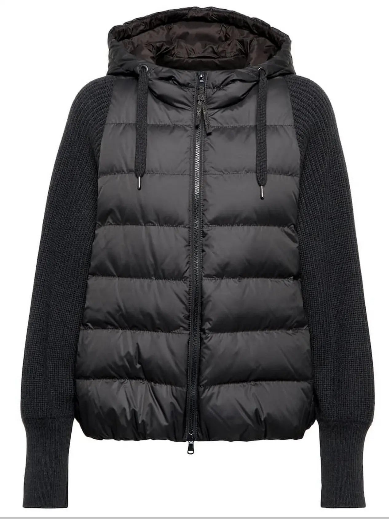 Black Ribbed-Knit Padded Vest-Jacket with Hood - Jackets