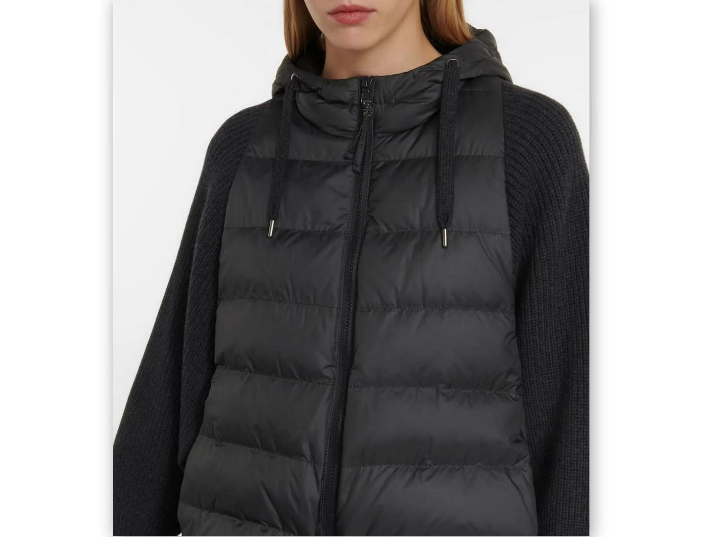 Black Ribbed-Knit Padded Vest-Jacket with Hood - Jackets